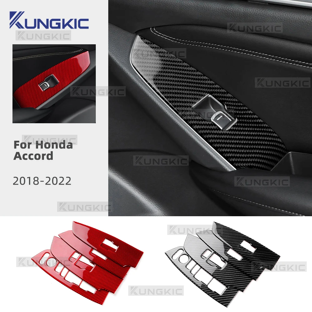 

Real Soft Carbon Fiber For Honda Accord 10th Gen 2018 2019 2020 2021 2022 LHD Car Window Lift Button Panel Sticker Accessories