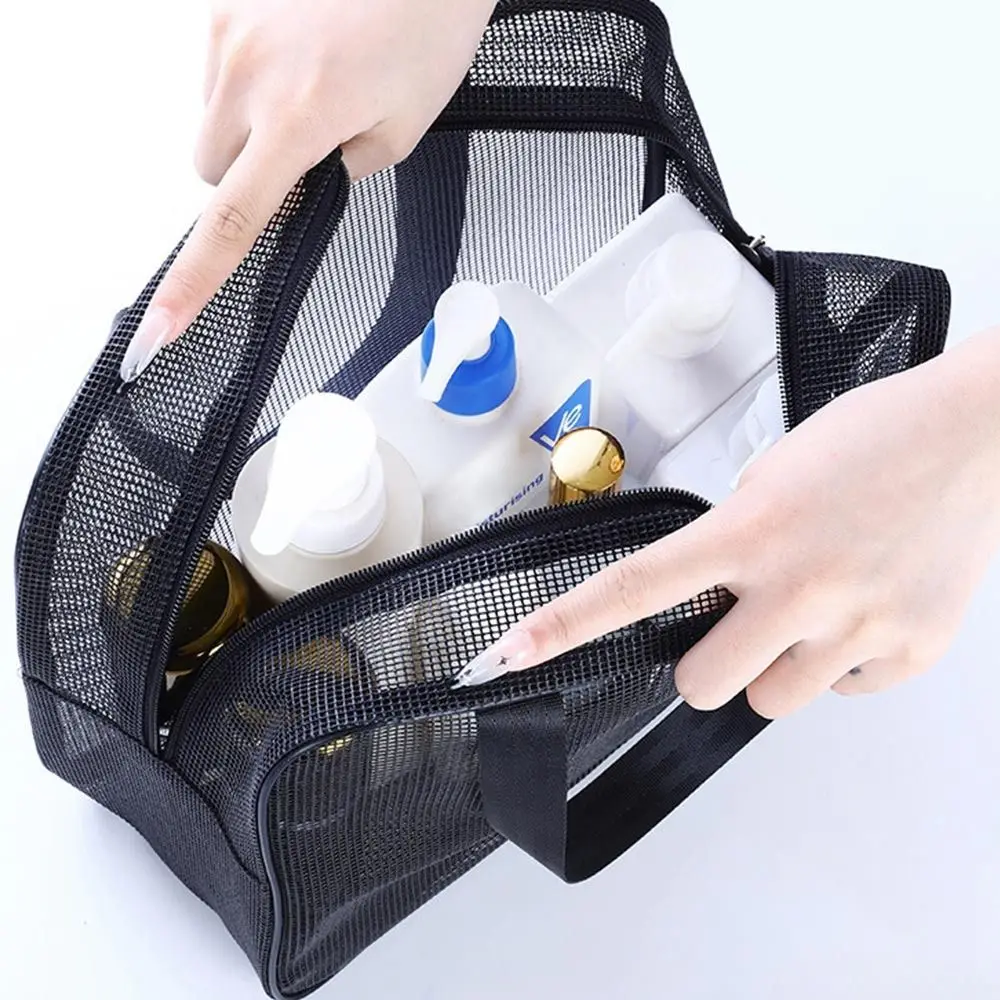 Reusable Women\'s Bag Large Capacity Portable Mesh Shower Easily Carry Quick Dry Toiletry Organizer Bag Eco Bag Mesh Makeup Bag