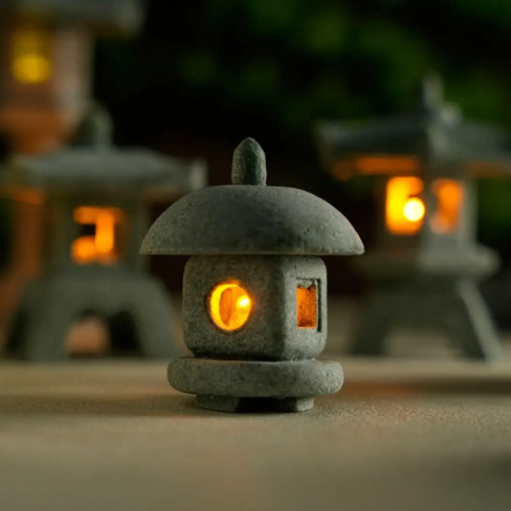 New Mini Pagoda Lantern Light Garden Statue Decorative Sand Stone Micro Landscape Lamp Zen Yard Miniature Home