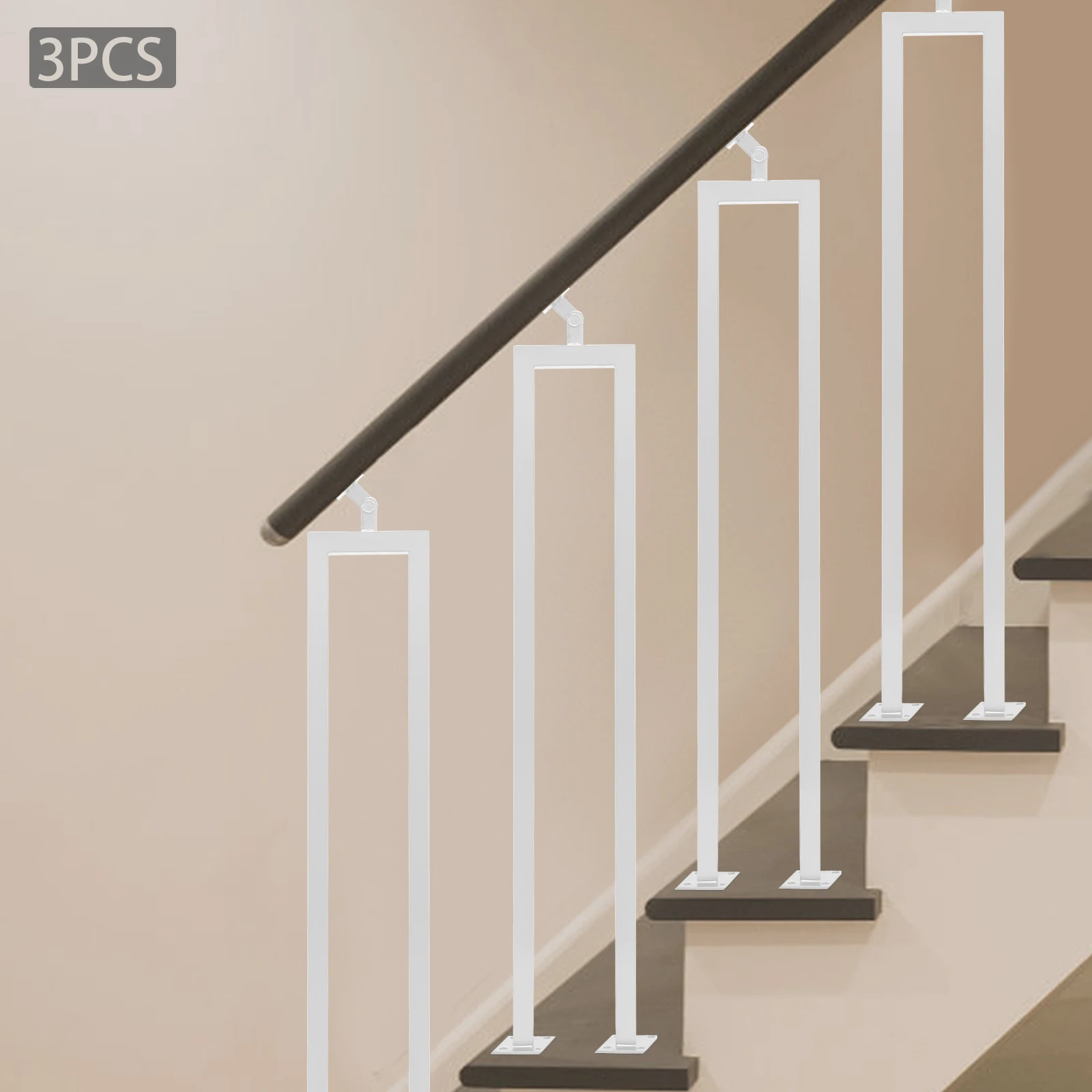 الدرابزينات الدرج على شكل حرف U، 3 عبوات من مغزل الدرج الأبيض، أعمدة درابزين عمودية 91.5 سم، مجموعة الدرابزين الداخلي مقاس 21.5 × 6 × 91.5 سم #4