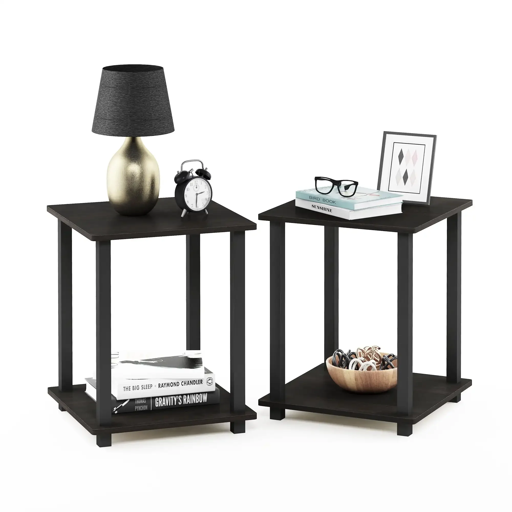 Simplistic End Table, Set of Two, Espresso/Black