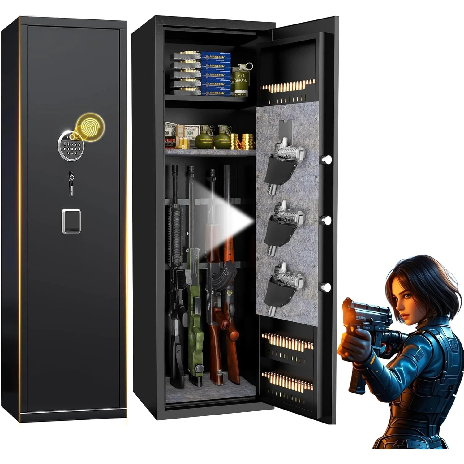 

8-12 безопасного пистолета для винтовки и пистолета с отпечатками пальцев, сборка не требуется, блокировка паролем, шкаф для домашнего пистолета с регулируемой полкой