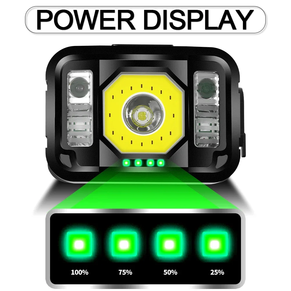 Ultra Bright LED Headlamp Smart Motion Sensor Headlight Waterproof Head Lamp Rechargeable Head Front Light