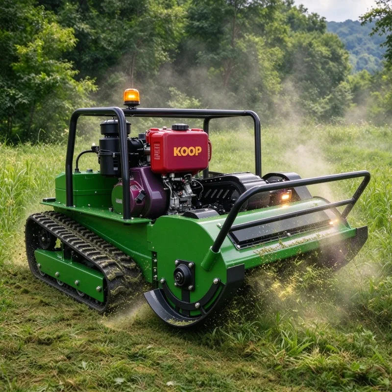 Wireless Remote Control Crawler Lawn Mower Diesel Grass Cutter for Farm Orchard Slope, All-Terrain Tracked RC Weed Mower