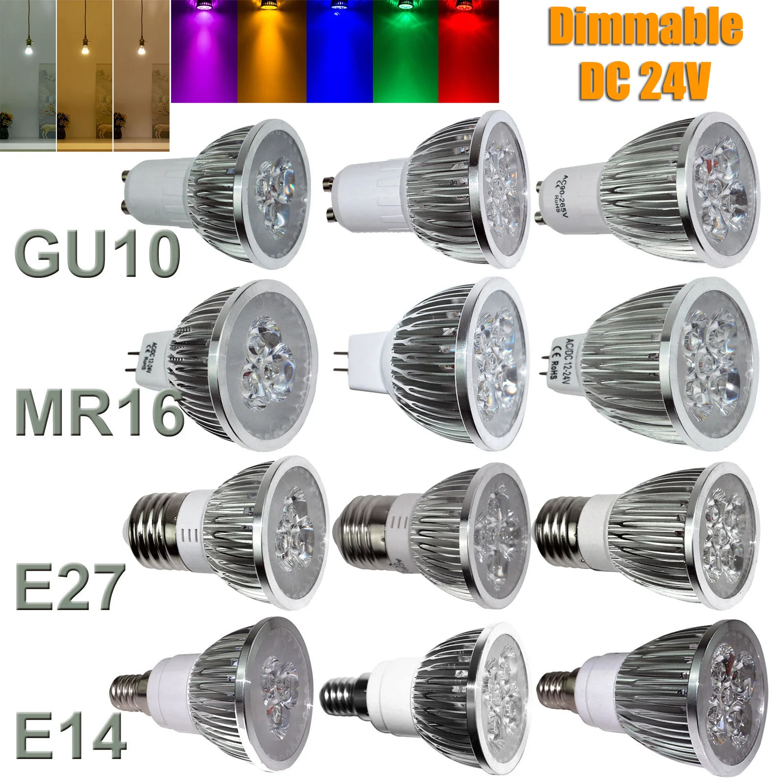 

Dimmable Led Spotlight 9W 12W 15W Bulbs 6000K 60 Degree Beam Angle Spot Bulb Lights 24V For Truck Gu10 Gu5.3 E12 220V E27 Light