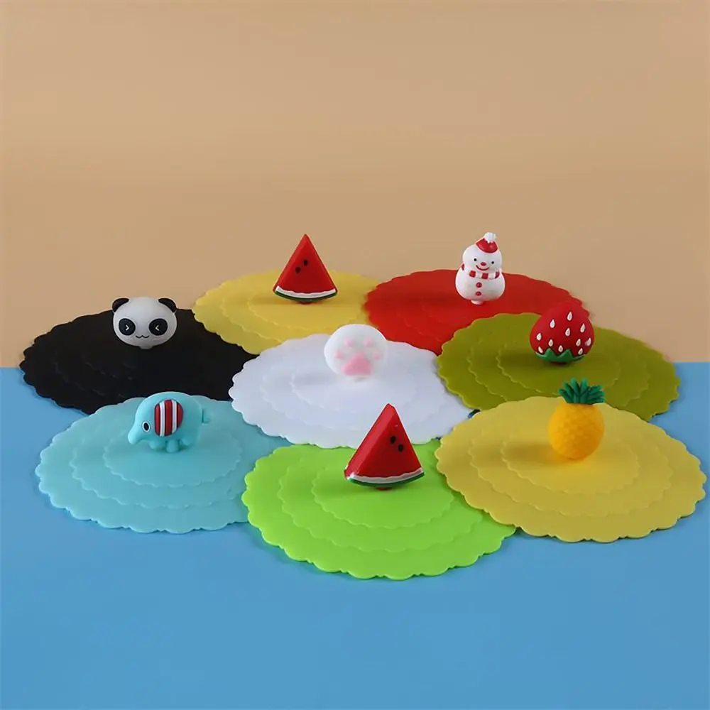 Silicone Cup Lid Cute Dustproof 10x10cm Tea Coffee Lids Cartoon Leakproof Suction Cup Cover Glass Mugs