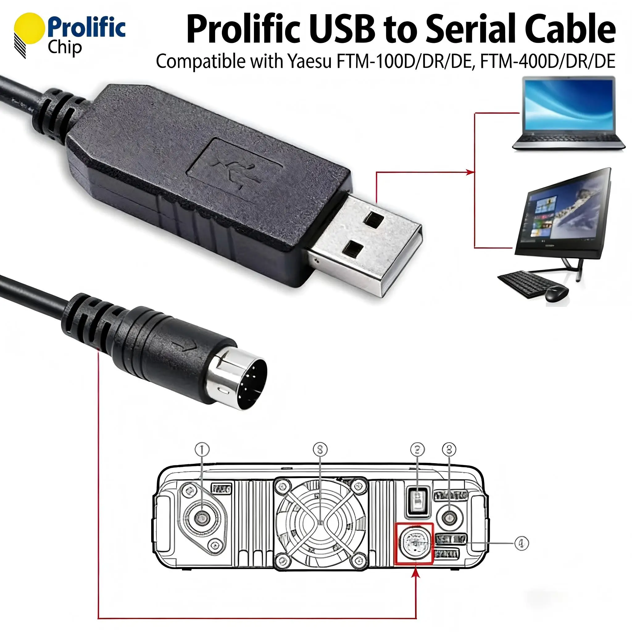 

Кабель USB-Mini Din 10-контактный для подключения к ПК, чип PL2303GT, для Yaesu FTM-100D/DE/DR, FTM-200D, FTM-400D/DE/DR, интерфейс Yaesu SCU-20