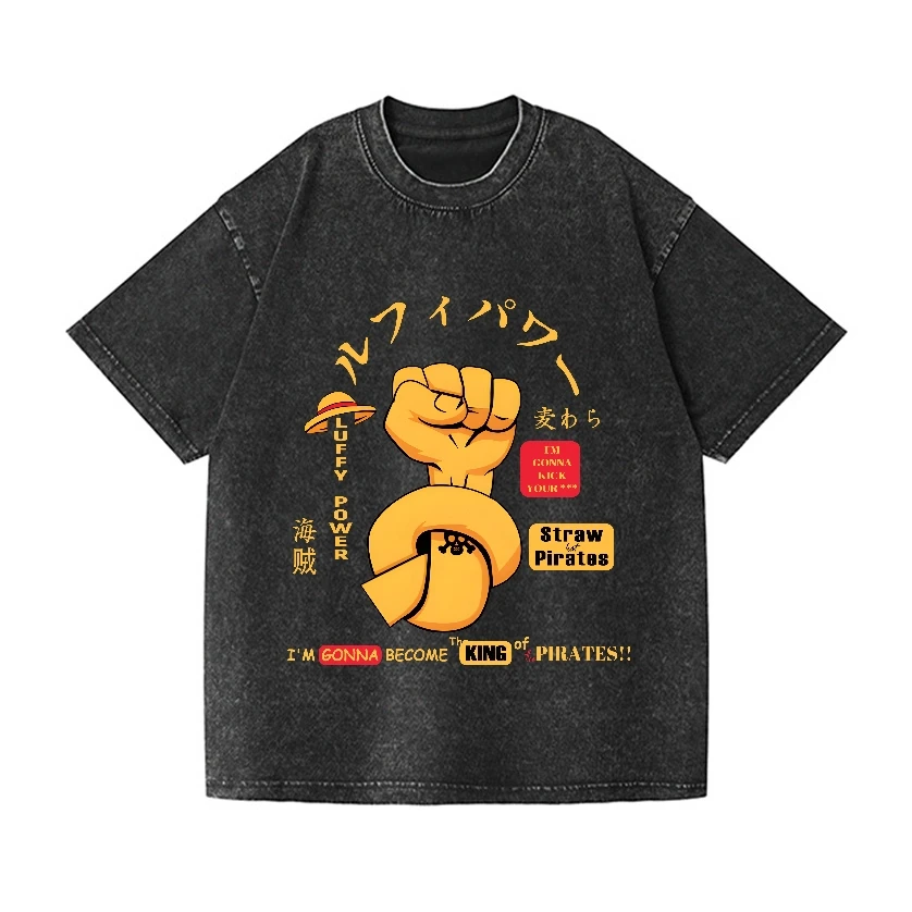 One Piece Luffy Vintage Wash Japanese Design T-Shirt High-quality Streetwear Men's Clothing 2026 Summer New Wash  T Shirt