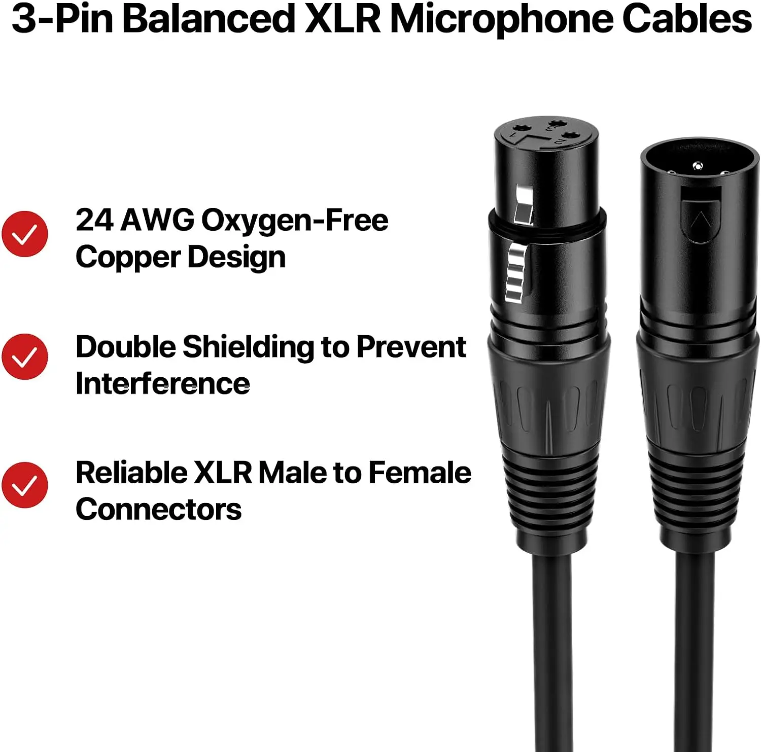 سلك كابل متوازن XLR من الذكور إلى الإناث ، تسجيل المسرح ، واجهة الصوت لـ Shure ، SM7B ، SC3 ، AM8 ، K688 Mic ، 3-Pin ، 1-10m