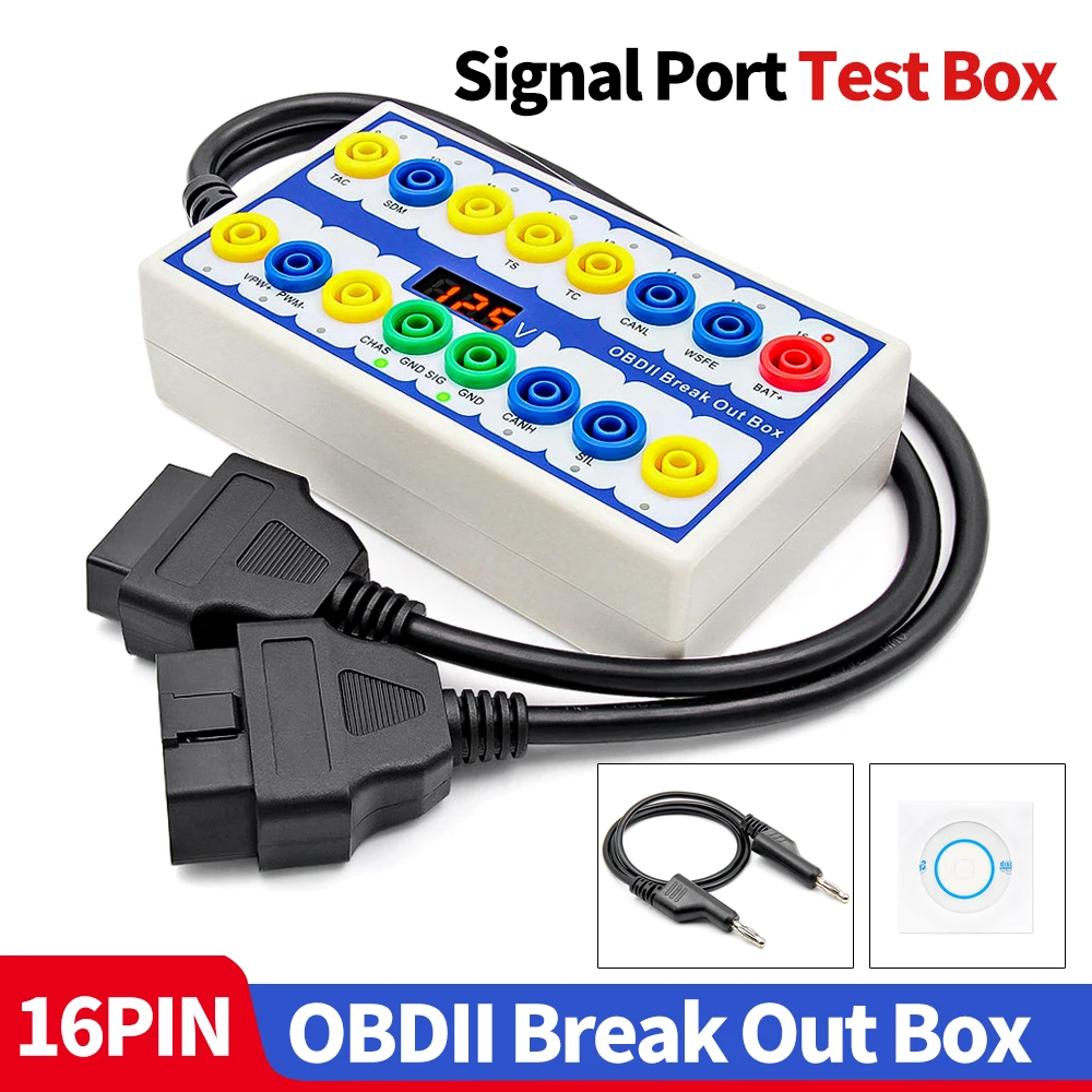 OBD2 Breakout Box OBDII 16Pin Automotive Diagnostic Protocol Detector Voltage Test OBD Interface Tester Car Diagnostic Connector