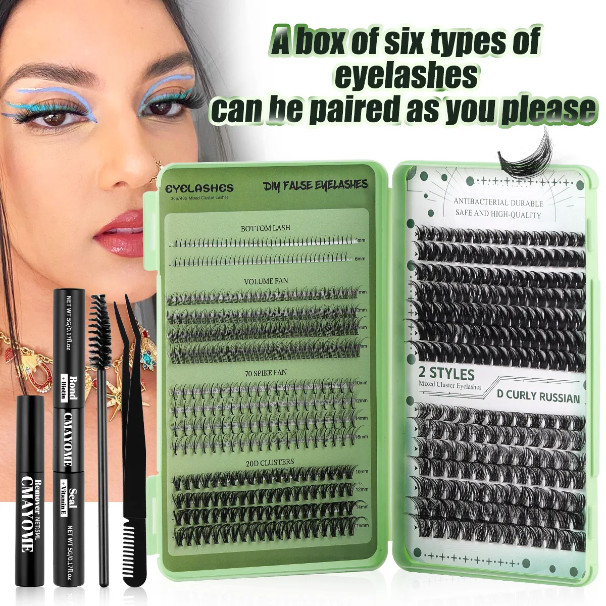 

DIY Lash Extension Kit Lash Clusters 5-16mm Multi-types Individual Lashes Bond and Seal, Spike, Volume Lashes Kit Lash Applicat