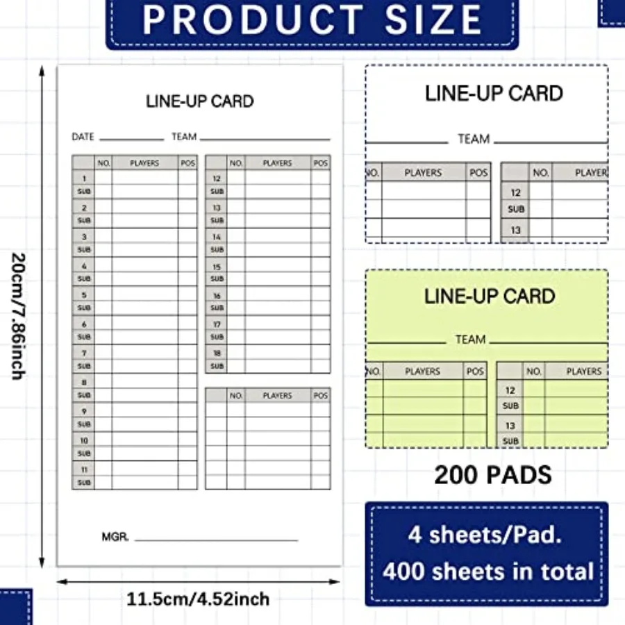 Sets Baseball Softball Lineup Cards 4 Part Carbonless Copies Lineup Sheet Games with 18 Player Roster Baseball Scorebook for Co