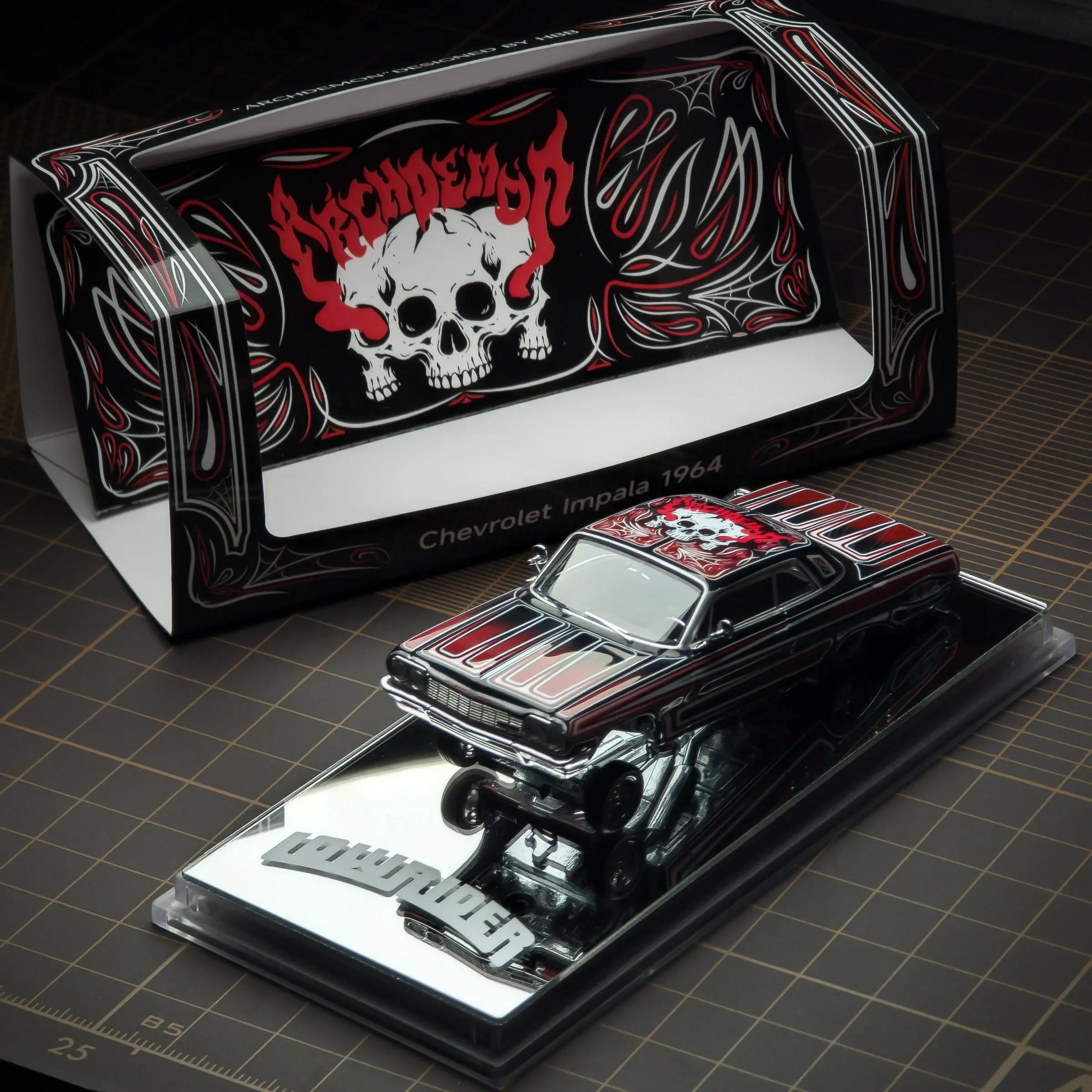 97M 1:64 Chevrolet Impala Lowrider Day of the Dead Special Edition Alloy Diecast Model Car Collectible Gift Ornament