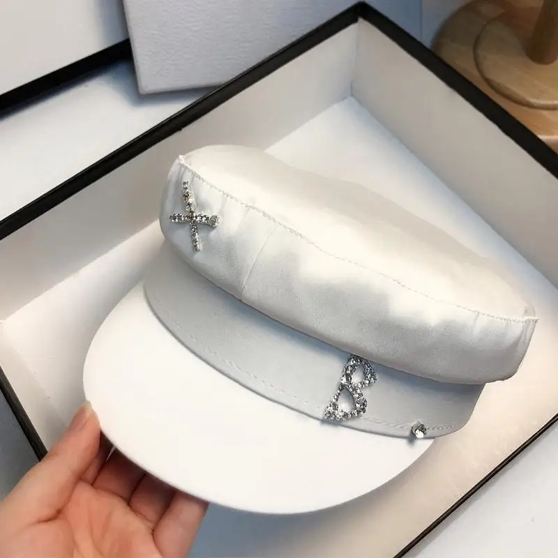 31BF Newsboy Diamond Berets Cap with Silver Rhinestones Lett