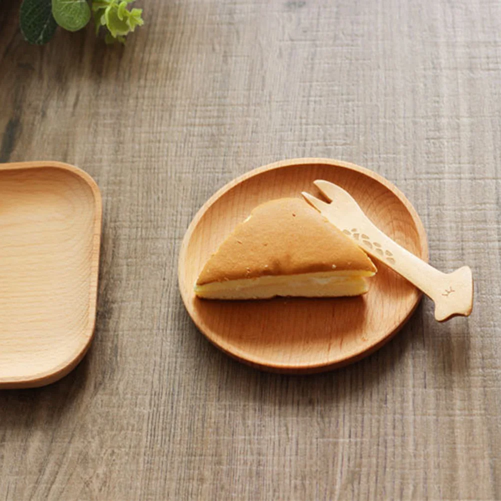 12 CM Square Wooden Plate Beach Food Round Snack Tray for Restaurant Dessert Kitchen Japaneses Style