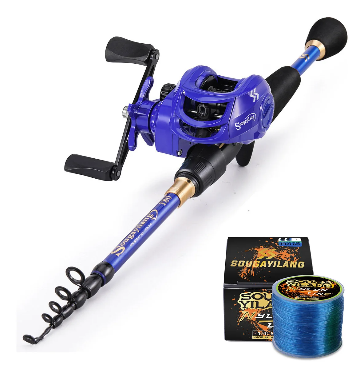 Sougayilang Casting Fishing Rod and Reel Combo 1.8-2.4m Carbon Fiber Fishing Rod and 7.2:1 Gear Ratio Casting Fishing Reel Pesca