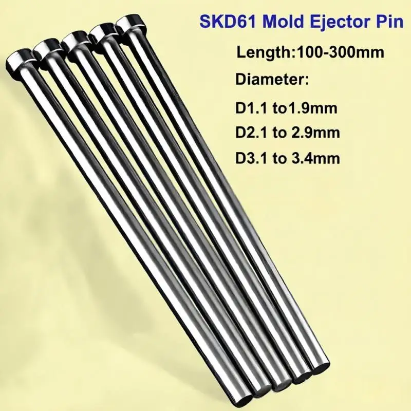 10PCS SKD61 Straight Ejector Pin D1.1-D3.4mm Small Diameter Precision Injection Mold Parts Push Rod