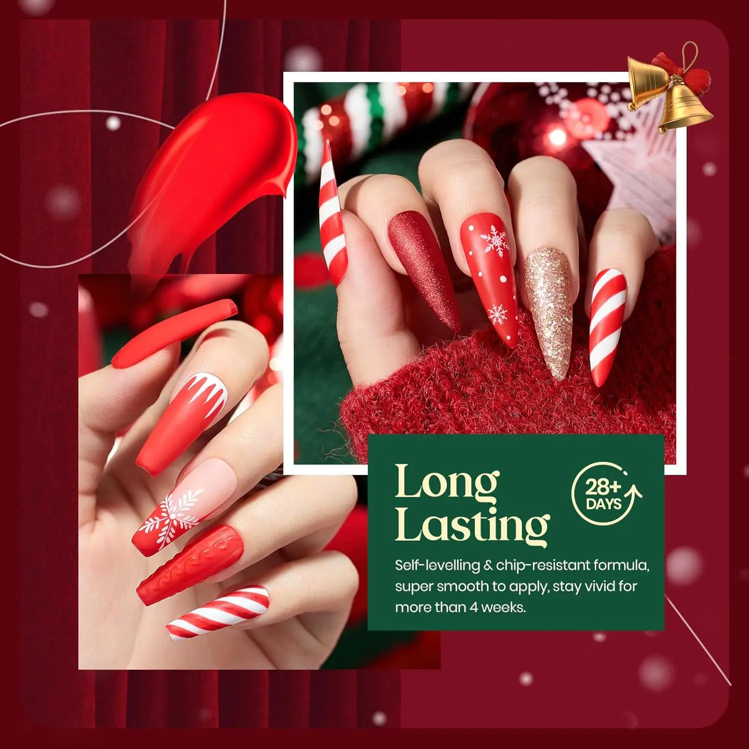 

Poly Nail Gel Set, 6 Colors Popular Christmas Red Collection Bright Wine Burgandy Glitter Poly Extension Gel Dark Bloody Red