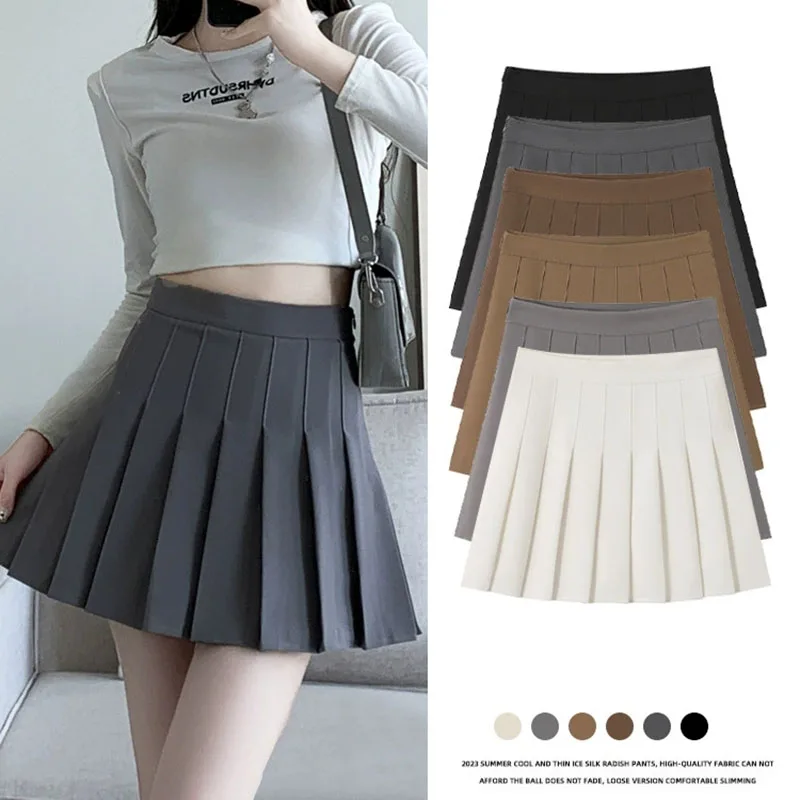 2026 Autumn New Women's Pleated Skirts High Waisted Slimming Preppy Style Jk Skirts Solid All-Match School Uniform A-Line Skirt