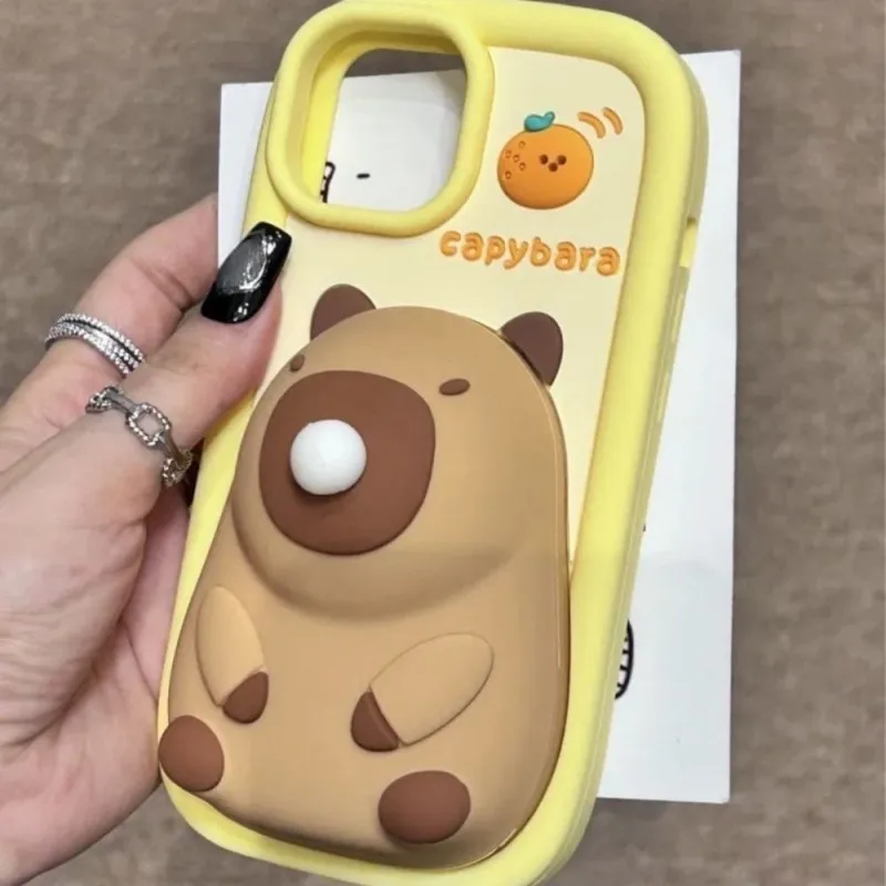 

Cute Capybara Pop Bubble Phone Case 3D Cartoon Silicone Shockproof Case for IPhone Stress Relief Soft Cover Kawaii for Family