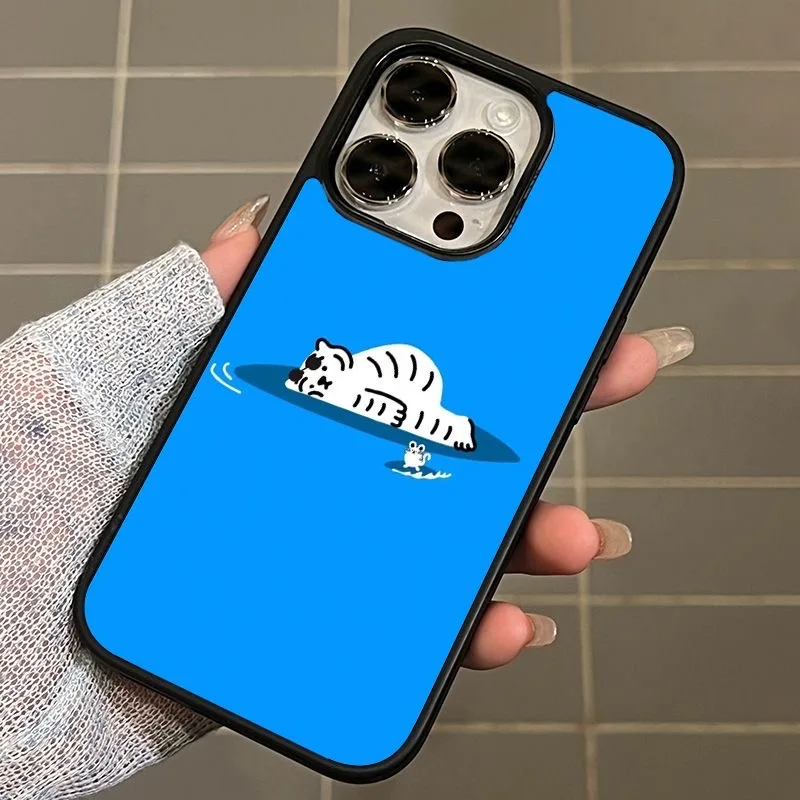 INS KOREAN Smash and Fall To The Ground Tiger Black Border  Phone Case for IPhone 15 14 11 12 13 Pro Max XR XS MAX Cute Cartoon