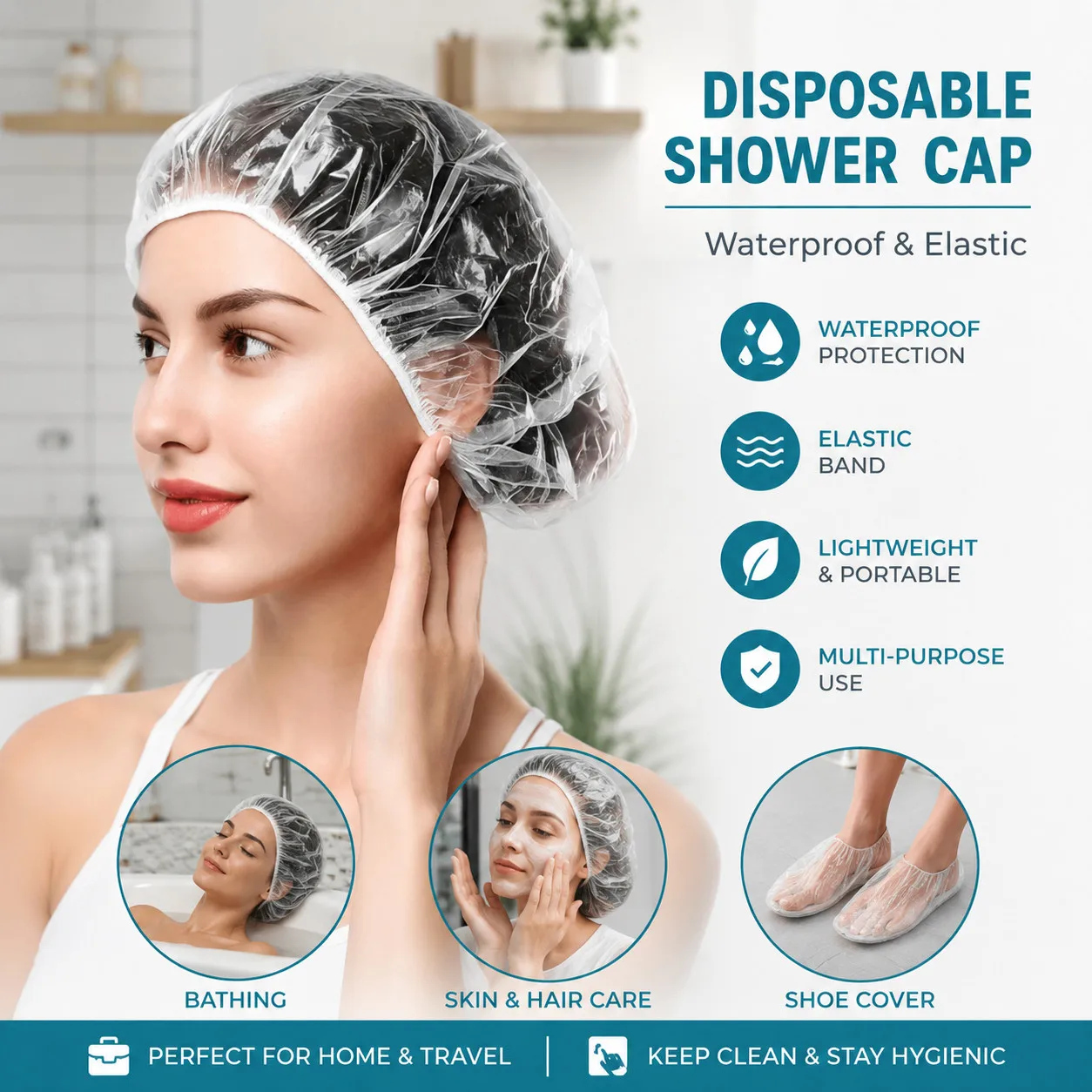 1-100Pcs Disposable Waterproof Shower Elastic Caps Plastic Bath Cap for Women