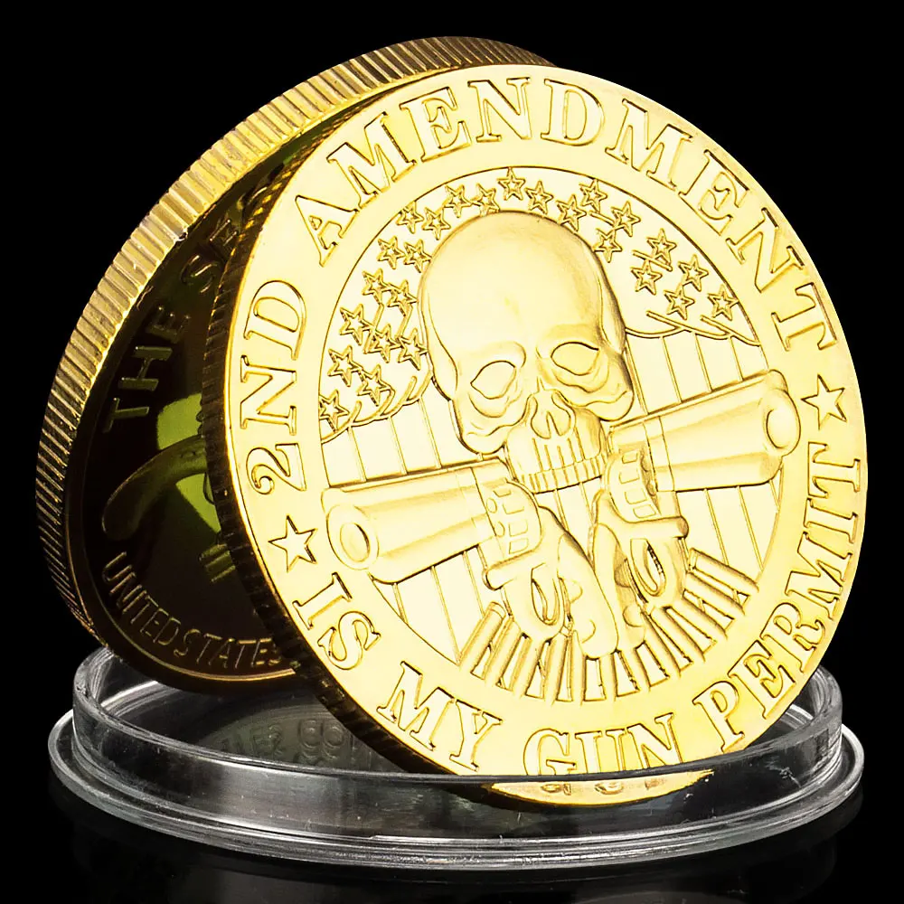 The 2nd Amendment Is My Gun Permit Souvenir Golden Plated Coin The Right of The People To Keep and Bear Arms Collection