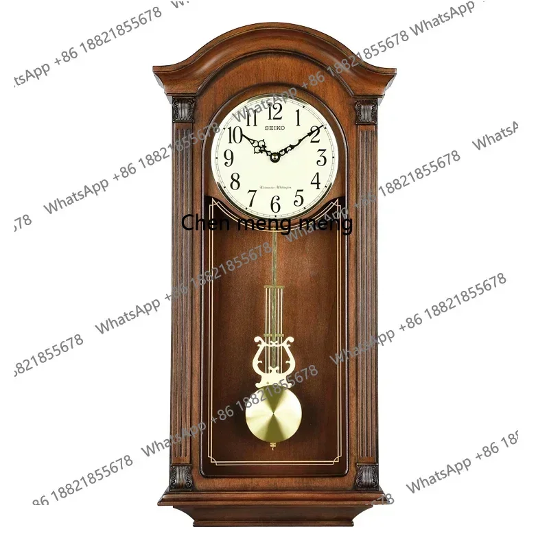 D178 Seiko Clock European-Style Living Room Luxury Music Time Reporting Pendulum Retro Solid Wood Large Wall Clock