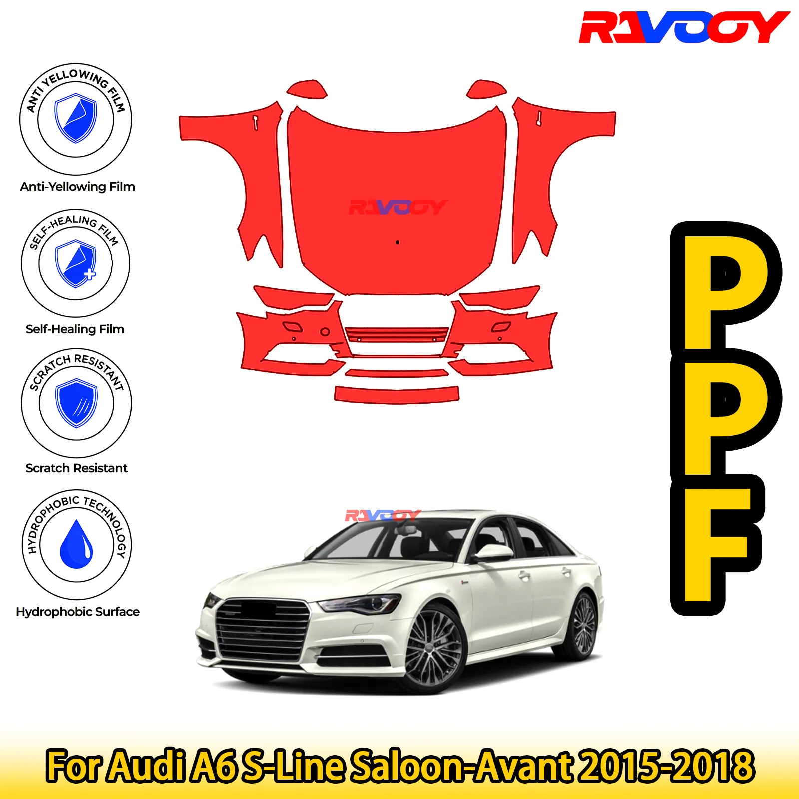 

For Audi A6 S-Line Saloon-Avant 2015-2018 Glossy Matte Black Precut front PPF Kit Paint Protection Film