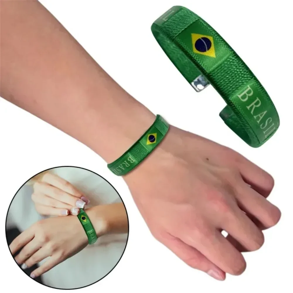 Brazil National Flag Fabric Woven Wrist Bracelet Green BRASIL Letter Print Sports Fan Souvenir Bracelet Gift for Football Lovers