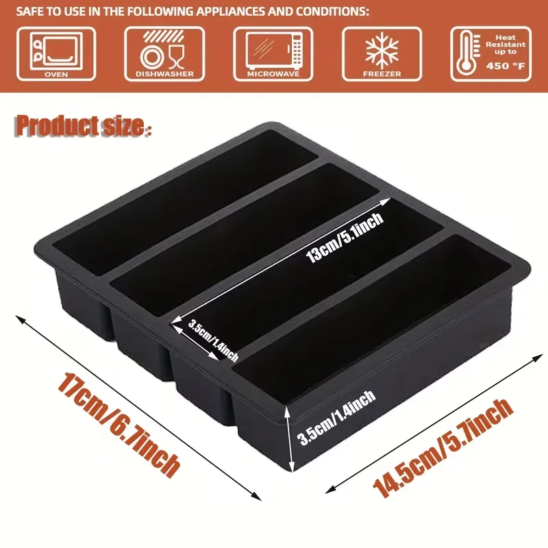 2Pcs/1Pc Silicone Ice Cube Tray for Refrigerator, Black 4-Long-Stick Stackable Large Ice Cube Mold, Non-Stick Silicone Ice Cube