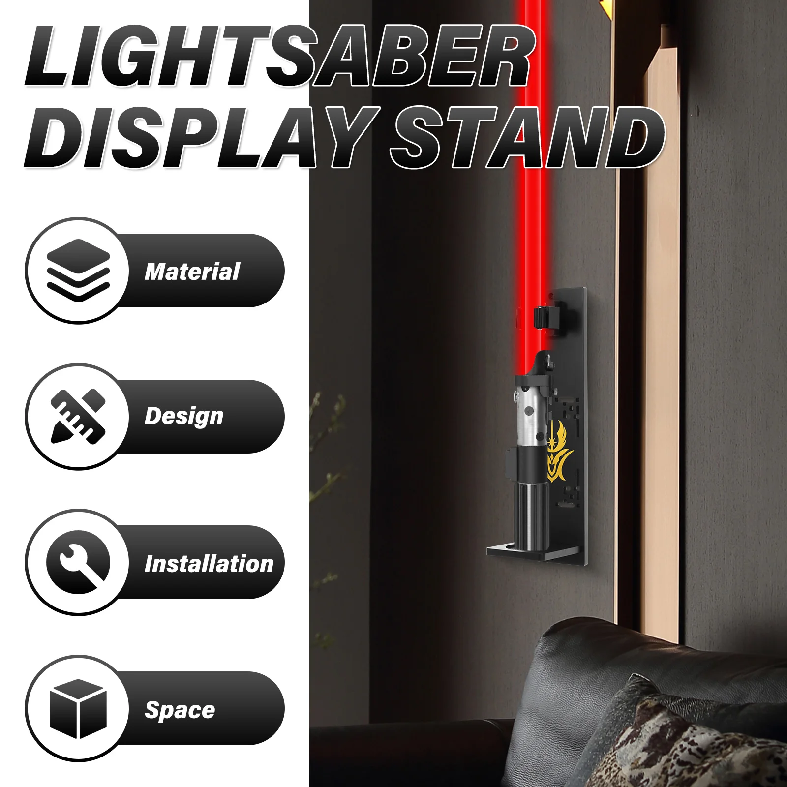 Wall-Mounted Sword Stand Wood Lightsaber Display Rack with Screws and Screwdriver Vertical Laser Sword Storage Holder Home Decor