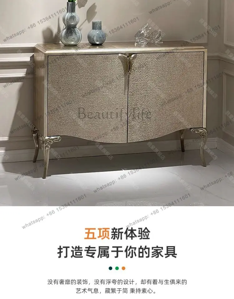 

American light luxury solid wood entrance cabinet, modern living room, high-end storage sideboard