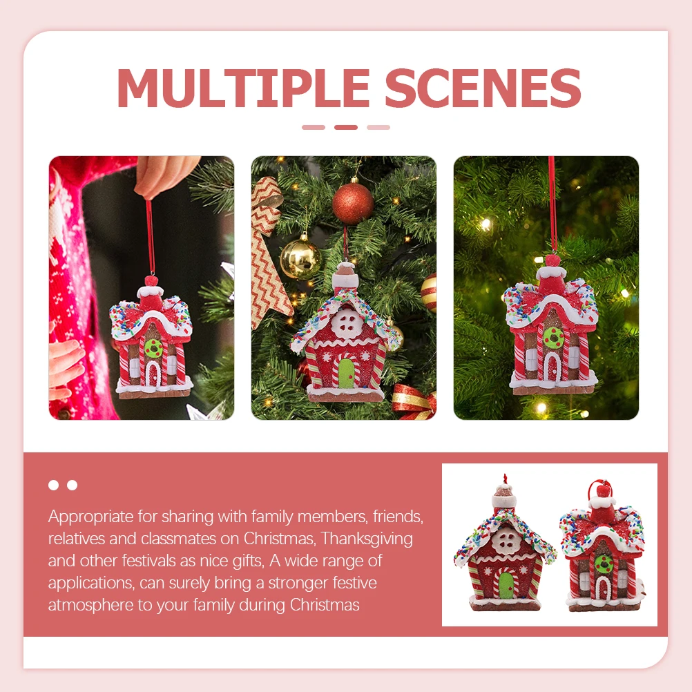 

2pcs Candy House Hanging Ornaments Resin Christmas Tree Decorations Indoor Xmas Party Holiday Gift For Family Friends