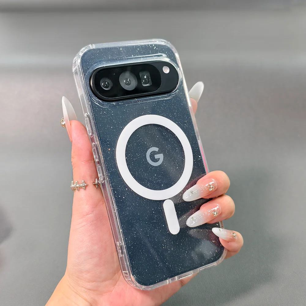 حافظة Magsafe لامعة من الأكريليك الشفاف لهاتف Google Pixel 9 Pro XL 10 Pro غطاء شحن لاسلكي مغناطيسي لهاتف Pixel 9A 9Pro