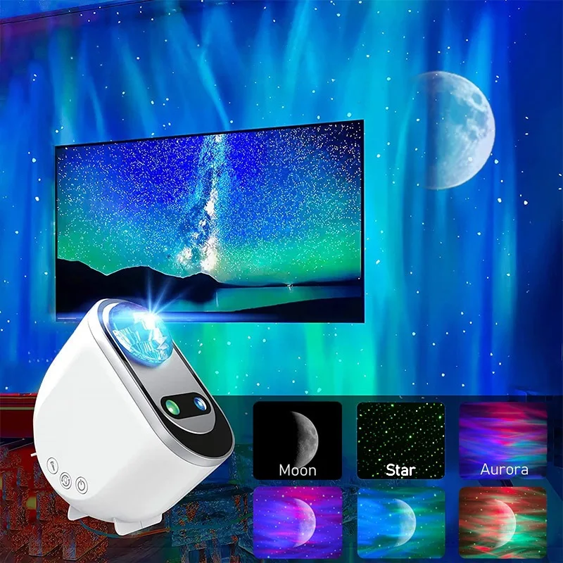 Aurora borealis starlight projetores led galáxia estrela atmosfera galáxia luz noturna casa quarto céu lua lâmpada decoração do quarto presente