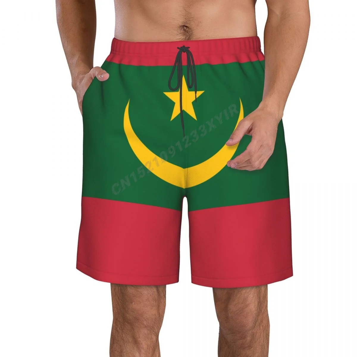 

Summer Men's Mauritania Flag Beach Pants Shorts Surfing M-2XL Polyester Swimwear Running