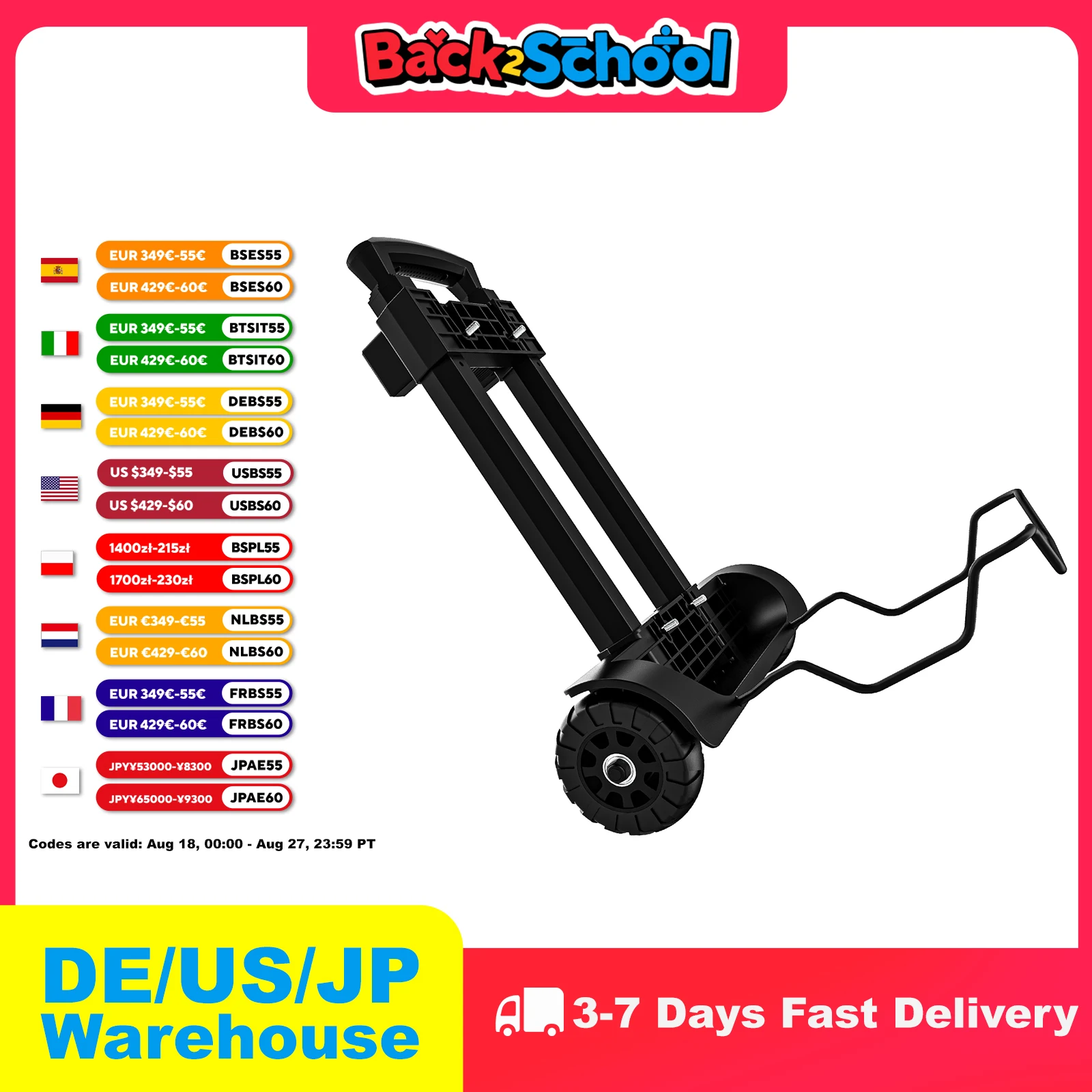 

SOLARPLAY Foldable Portable Hand Trolley Camping Equipment Roller Adjustable Handle Flat Car Home Outdoor for Power Stations