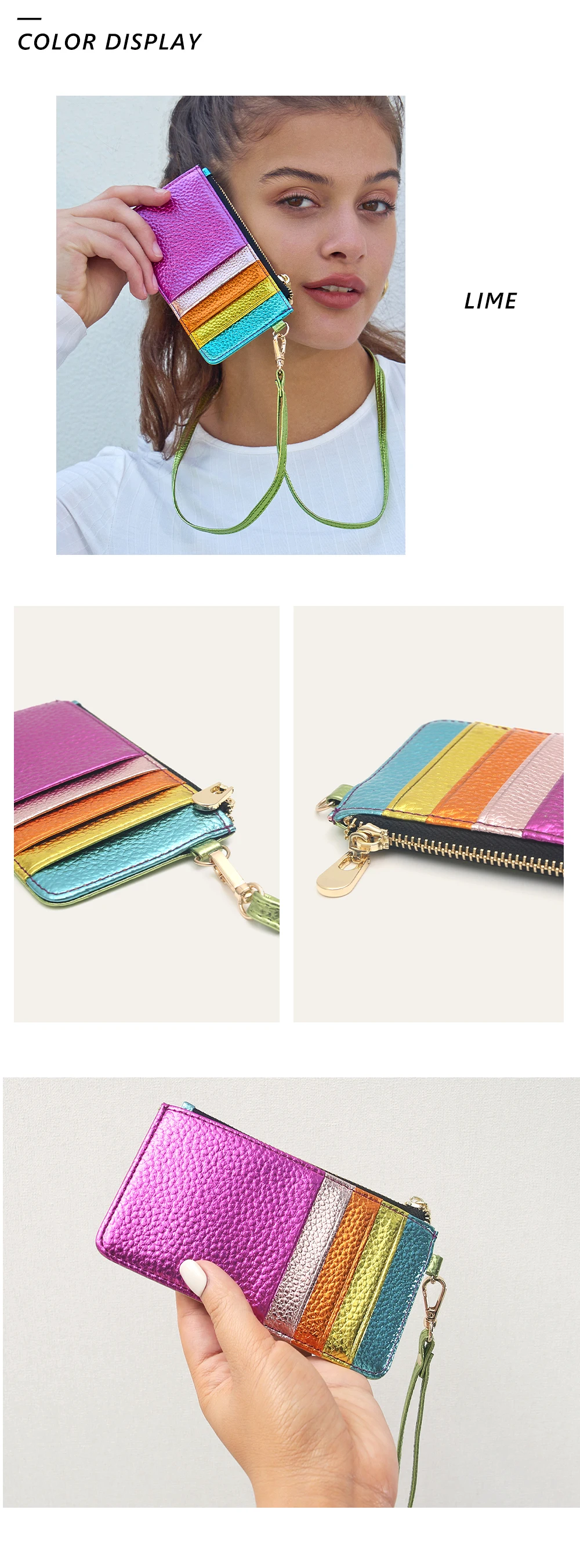 CR Metallische Regenbogenstreifen Kleine Quadratische Umhängetasche Damen PU Veganes Leder Magnetverschluss Metallkette Schultertasche Alltagstasche – Detail 5