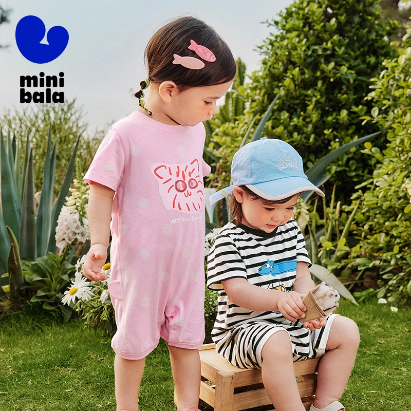 

Хлопковый комбинезон Mini Bala для маленьких мальчиков и девочек, мягкий, приятный для кожи боди для летних путешествий и повседневной носки