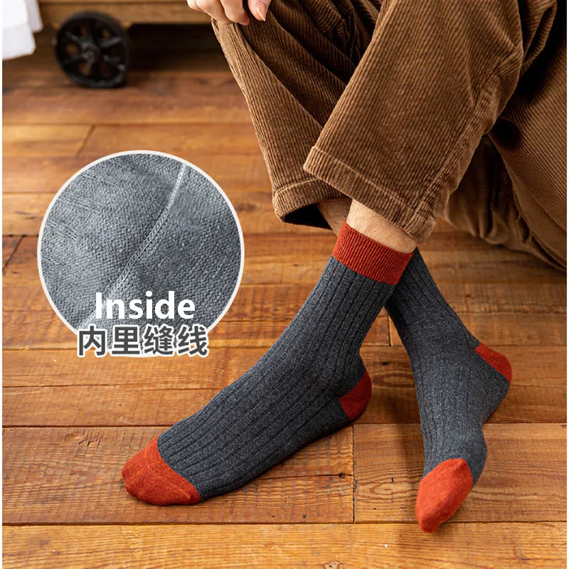5 Pairs Hot Retro Cotton Socks Men's Mid-tube Business Sock Fashion Patchwork Casual Anti-odor Autumn Winter Warm Socks Harajuku