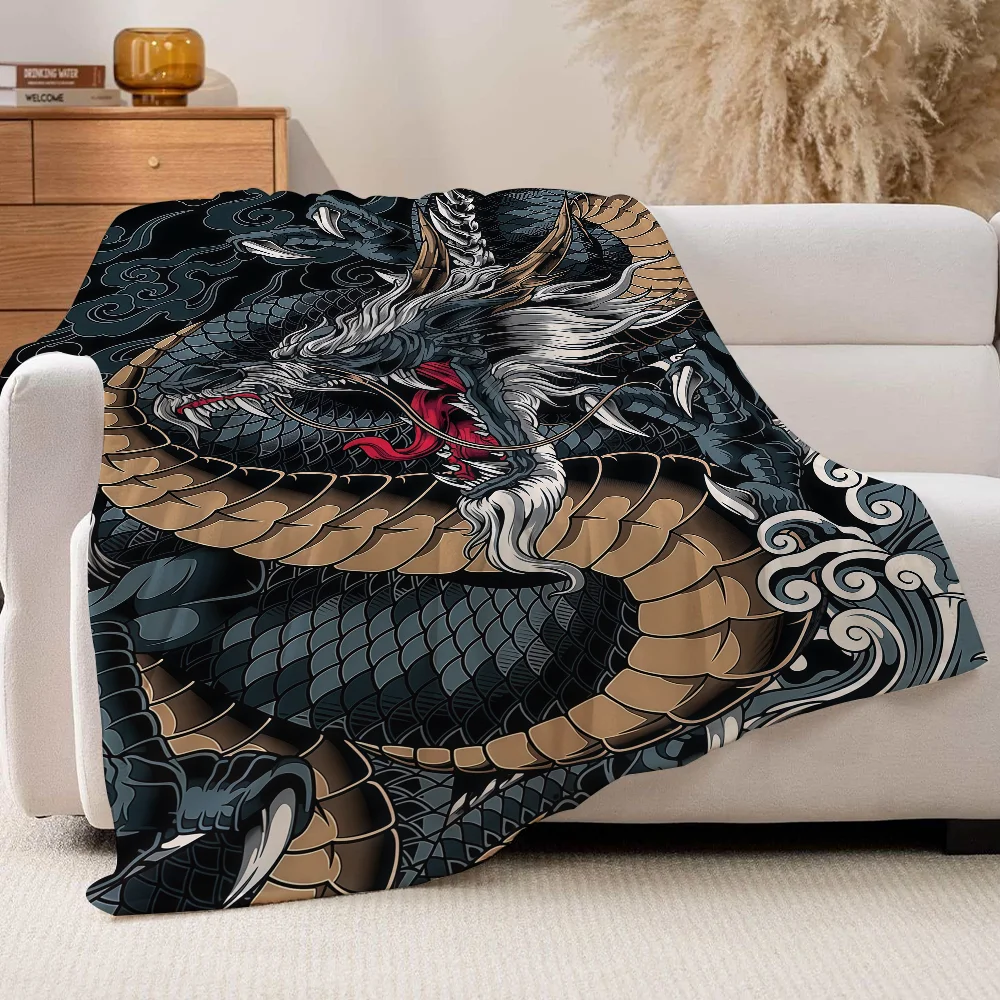Art Yakuza Dragon Tattoo Blanket Soft Warm And Thick Perfect For Bedroom Living Room Bed Sofa Camping Picnic Office Gift