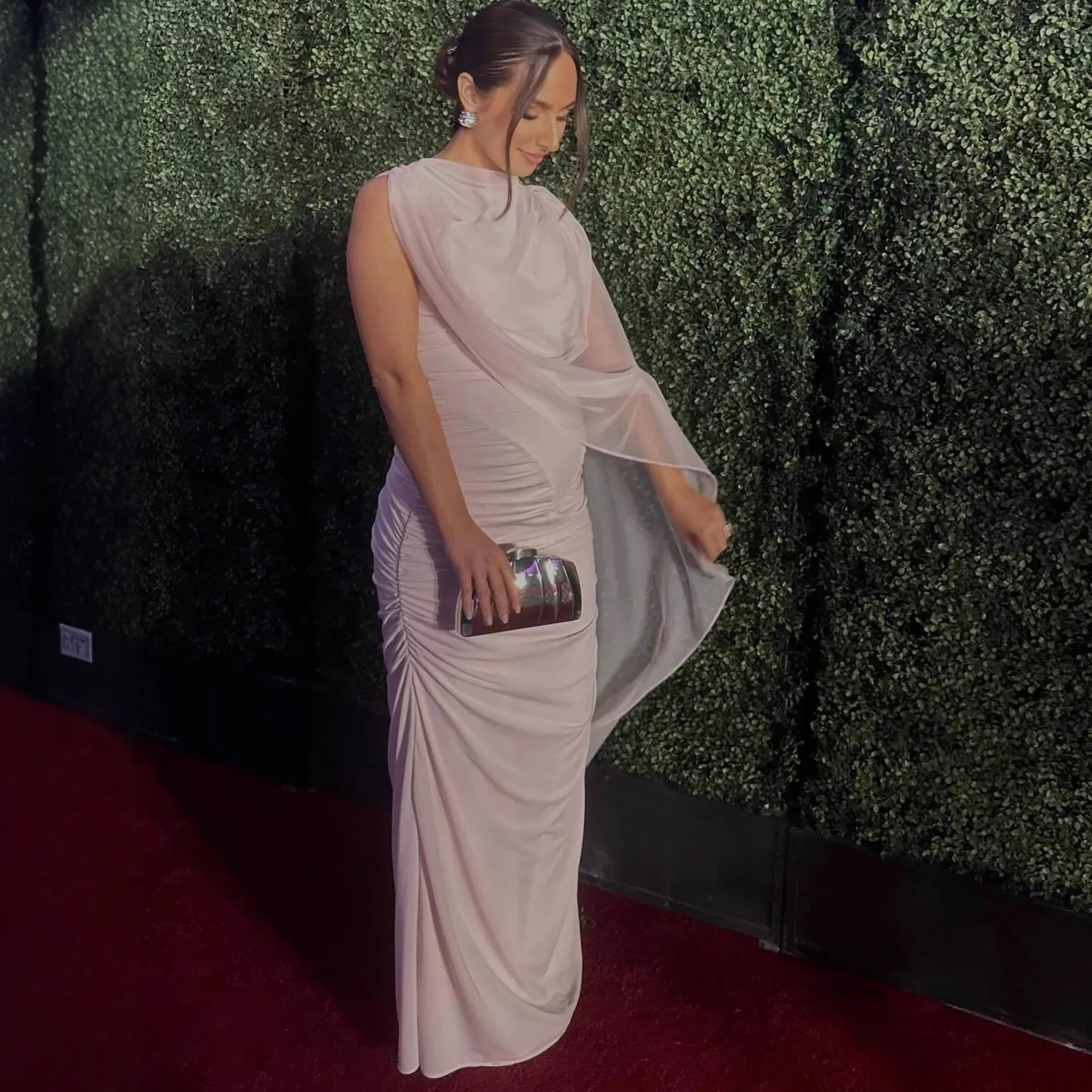 

Сетчатая шаль с высокой талией, женское длинное платье, элегантное вечернее платье без рукавов с круглым вырезом, повседневное однотонное драпированное платье трапециевидной формы