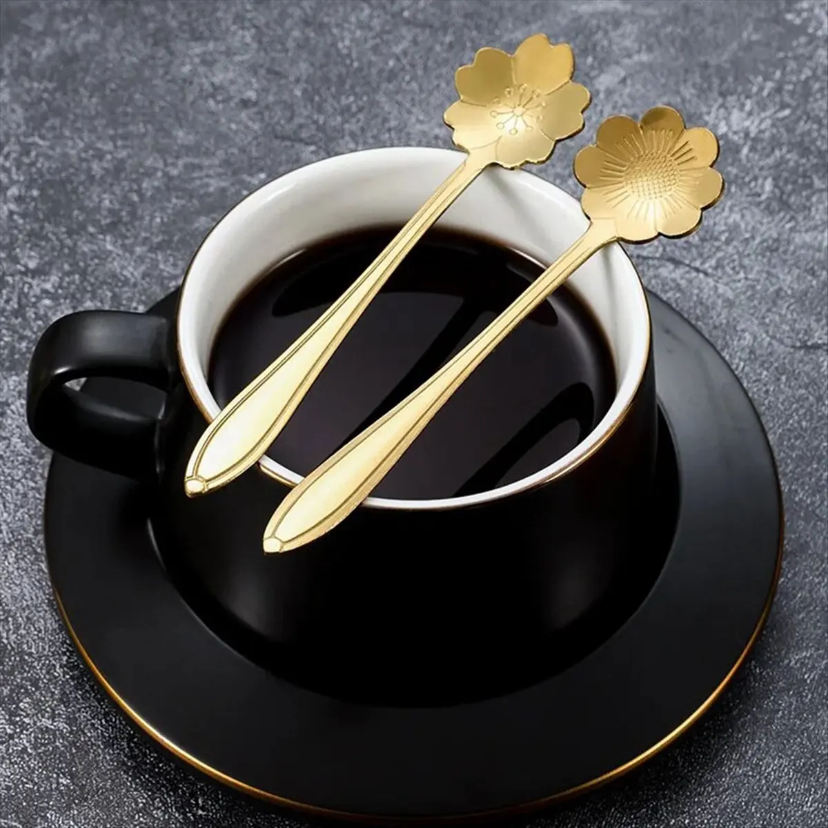 Stainless Steel Cherry Flower Gold Scoop Coffee Spoon Gift Kitchen Dessert Tea Accessories Tableware Decoration Set 13Cm &LICG
