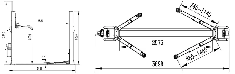 4.0T Elevator Manual Release 2 Pillar Car Lift  Cheap Price