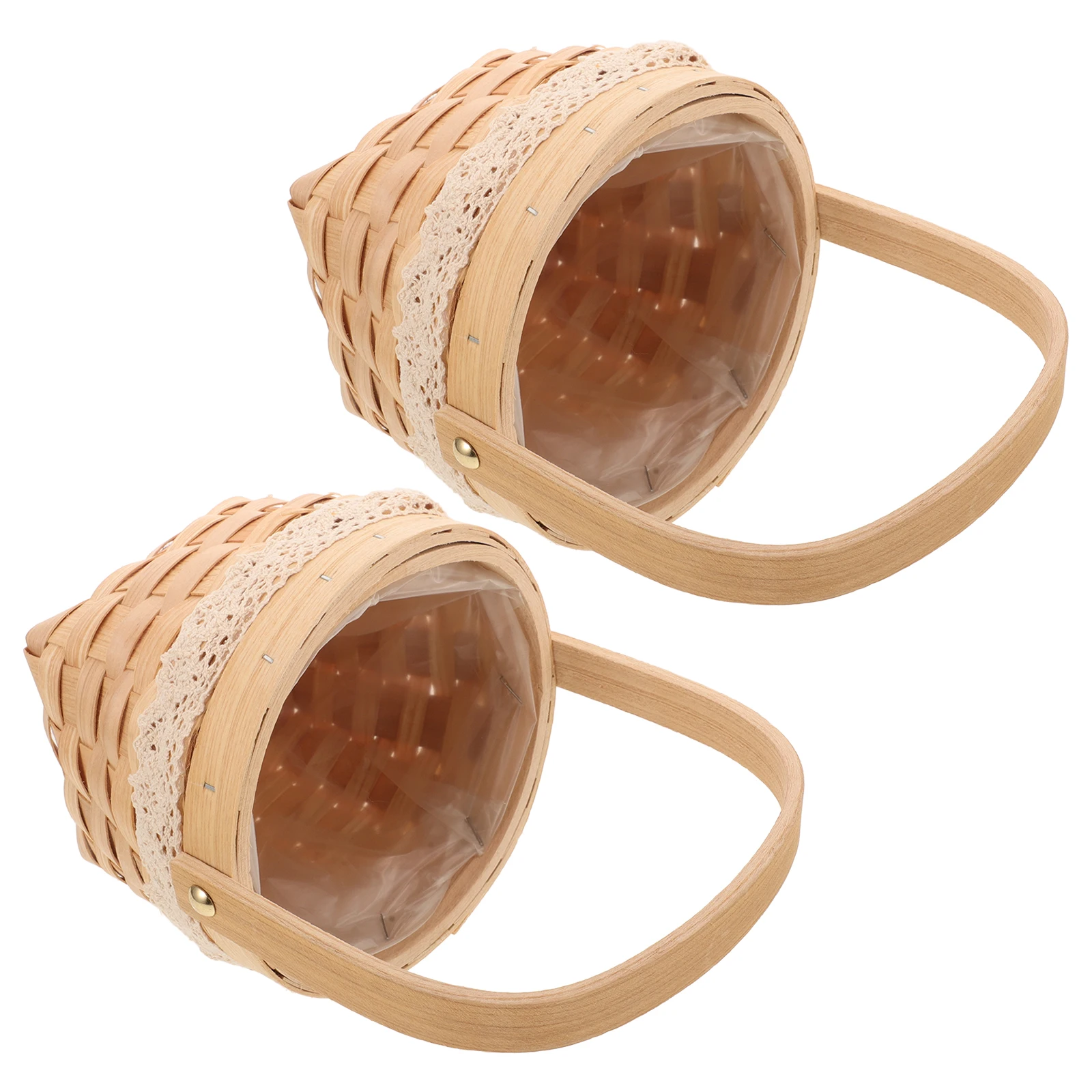 

2pcs Hand Woven Rattan Flower Girl Basket Small with Handle Decorative Storage Desktop Planting Simulation Picnic Handheld