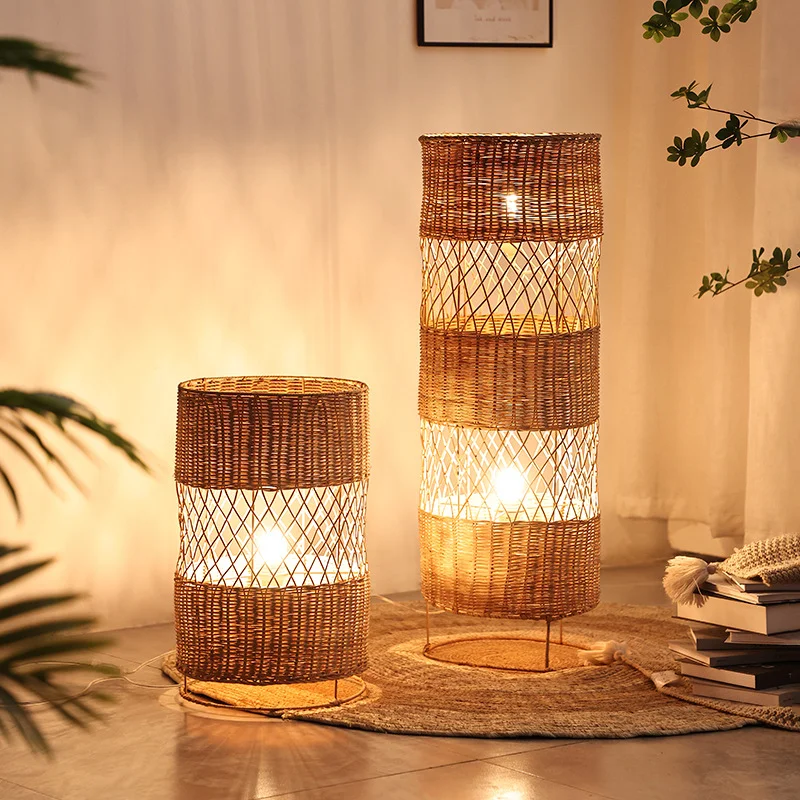 Japanese Rattan Floor Lamp Retro Hand-woven floor light for Living Room Bedroom sofa Office Hotel handmade rattan Table lamp