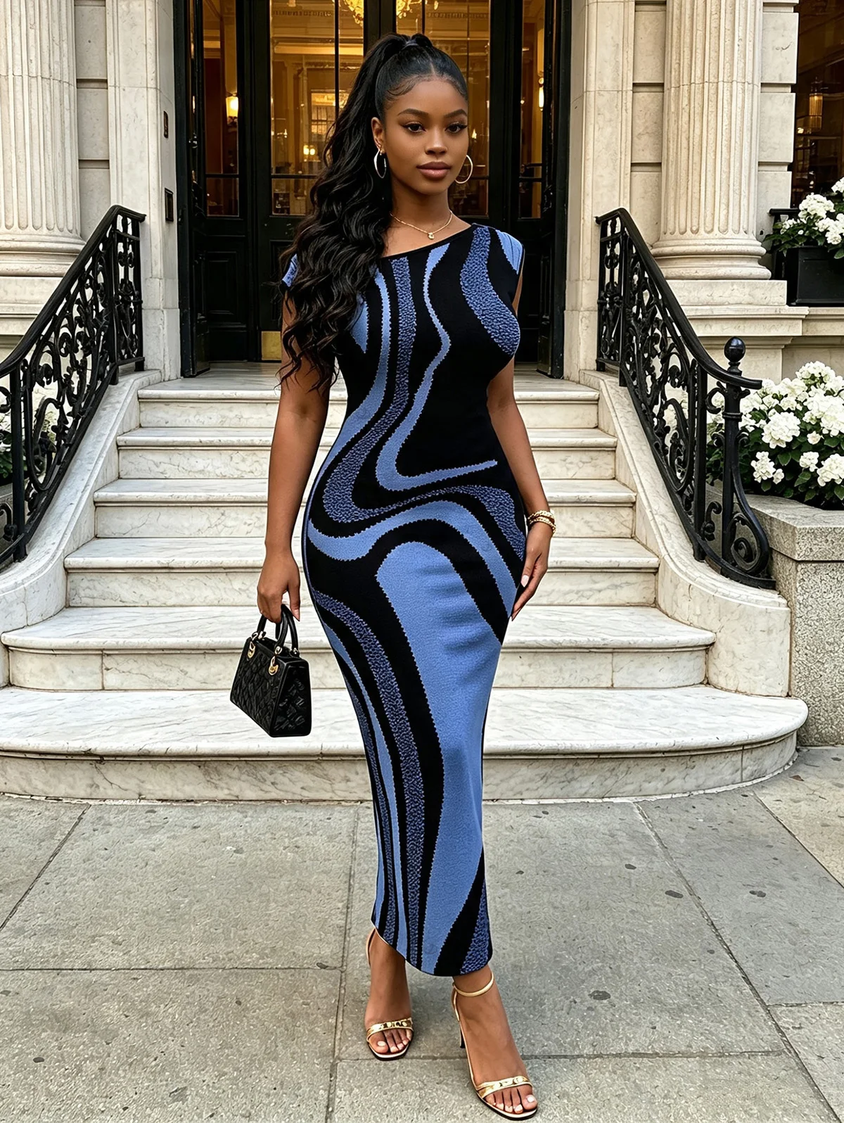 Dressfo Women's Dress Colorblock Swirl Marble Print Ruched One Shoulder Mermaid Bodycon Vacation Dress vestidos para mujer