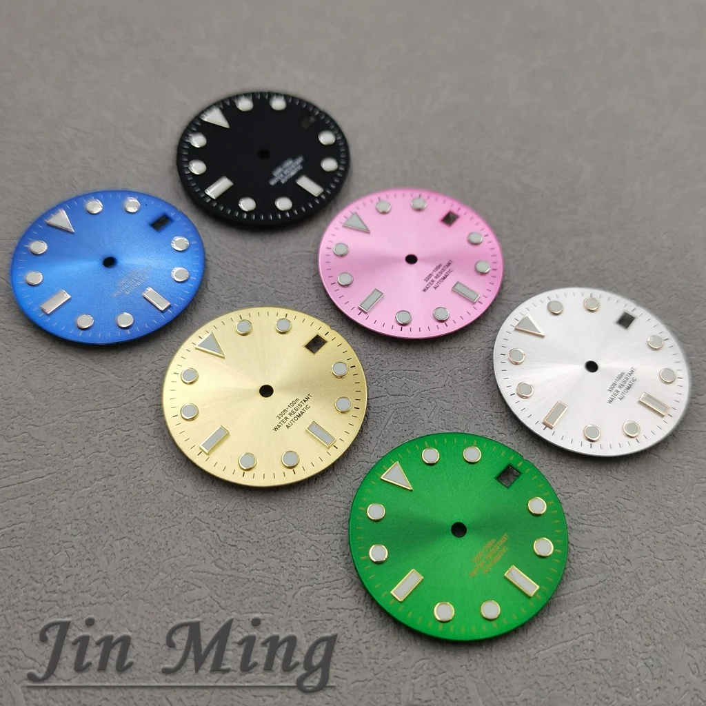 High Quality 28.5mm Silver Gold Black Pink Date Window Blue Green Luminous Aseptic Dial Fit NH35 /NH36/4R/7S Automatic Movement
