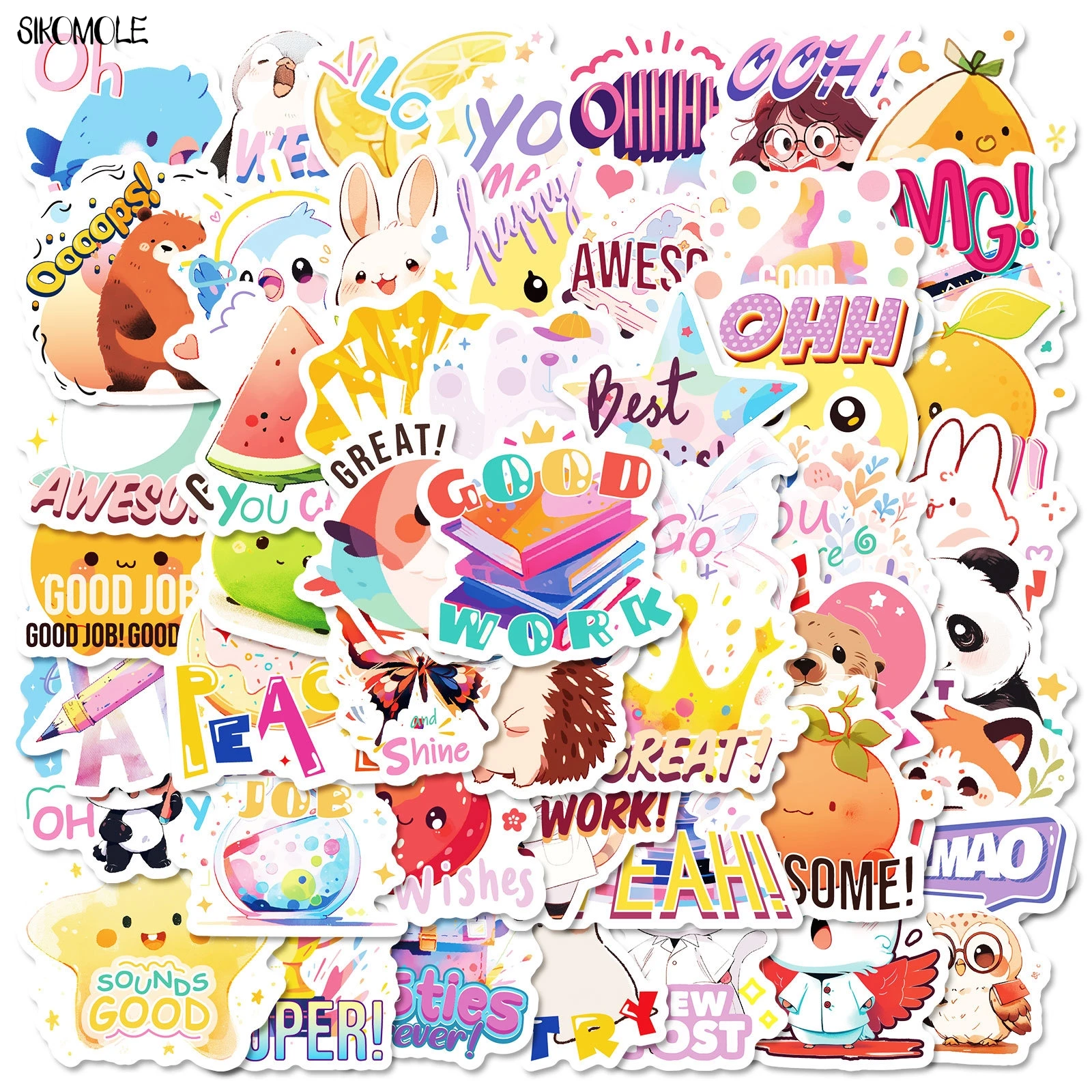 10/30/50PCS Cute Cartoon Pattern Text Animals Graffiti Stickers Aesthetic Decal Laptop Phone Luggage Scrapbook Car Sticker